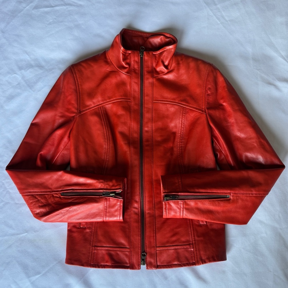 Vintage 90s Orange Genuine Leather Jacket
